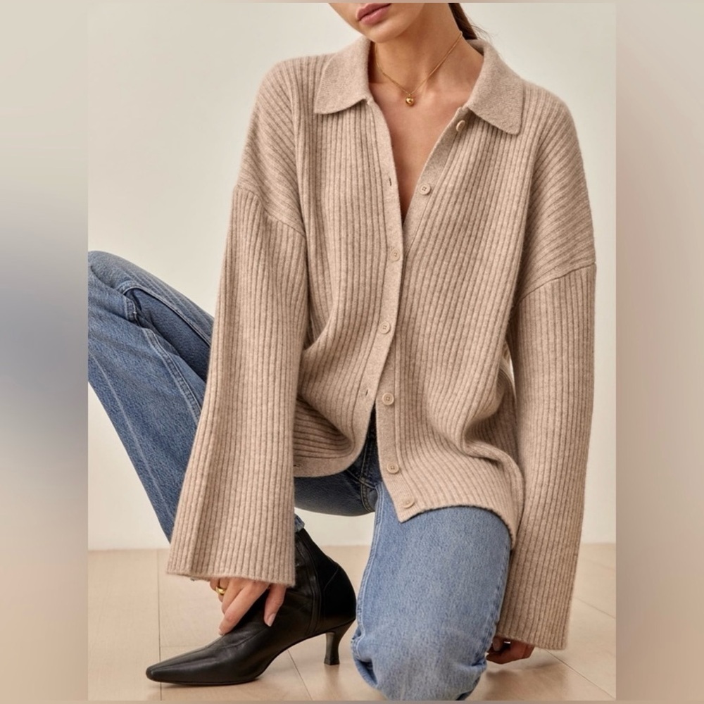 Reformation Fantino Cashmere Collared Cardigan Pullover Sweater Size Large - Picture 7 of 7